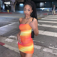 Load image into Gallery viewer, Simenual Tie Dye Orange Ruched Women Mini Dresses Strap Sexy Party Clubwear Backless Criss Cross Summer Bodycon Skinny Dress New