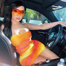 Load image into Gallery viewer, Simenual Tie Dye Orange Ruched Women Mini Dresses Strap Sexy Party Clubwear Backless Criss Cross Summer Bodycon Skinny Dress New