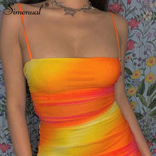 Load image into Gallery viewer, Simenual Tie Dye Orange Ruched Women Mini Dresses Strap Sexy Party Clubwear Backless Criss Cross Summer Bodycon Skinny Dress New