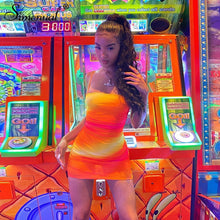 Load image into Gallery viewer, Simenual Tie Dye Orange Ruched Women Mini Dresses Strap Sexy Party Clubwear Backless Criss Cross Summer Bodycon Skinny Dress New