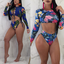 Load image into Gallery viewer, Sexy Women Long Sleeve Floral Crop Tops Bikini Set Push-Up Bandage Swimwear Swimsuit Bathing Suit