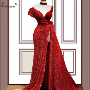 Plus Size Dubai Red Celebrity Dresses 2020 Mermaid Vintage Runaway Red Carpet Dress Arabic Prom Gowns Sexy Vestido De Festa