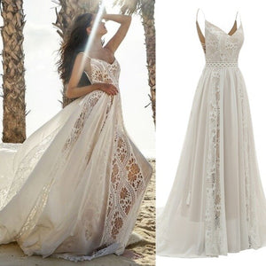 Sexy lace beach bohemian spaghetti straps bridal plus size wedding gown dress REAL PHOTO FACTORY PRICE