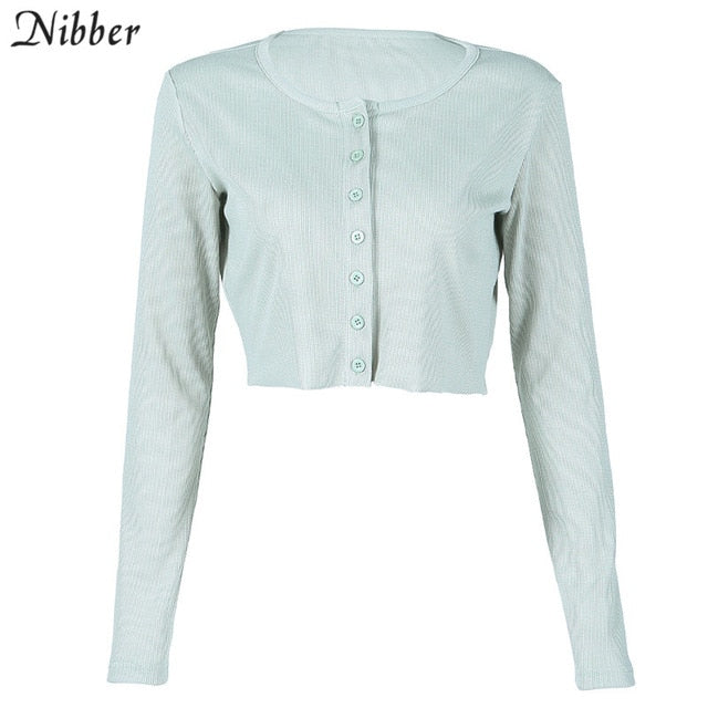 Nibber autumn Solid basic knit full sleeve bottoming shirt women 2019fashion Harajuku girls Single-breasted casual top tee shirt