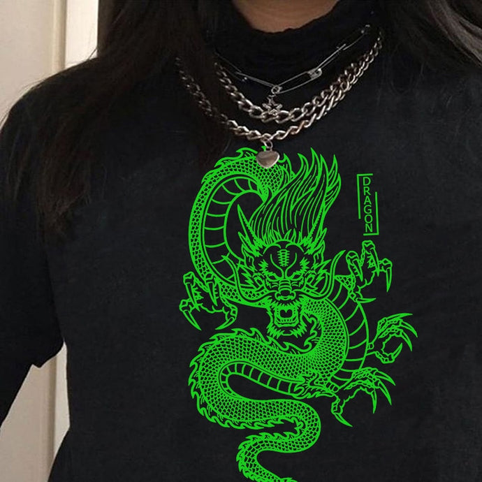 Streetwear tops women's T-shirt ulzzang Harajuku vintage Chinese dragon print T-shirt summer new Oversize loose casual women