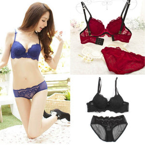 Blue Red Pink Lingerie Set Women Sexy Bra Lace Bralette Plus Size Underwire Bra Push Up Seamless Padded Bras Underwear Set