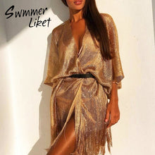 Load image into Gallery viewer, Fringed beach Wear Gold Bikini 2020 Sexy Swimsuit Cover-ups Kimono New