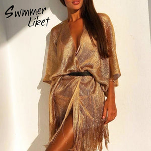 Fringed beach Wear Gold Bikini 2020 Sexy Swimsuit Cover-ups Kimono New