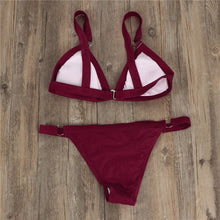 Load image into Gallery viewer, Women Bandage Bikini Set Solid Push Up Brazilian High Waist Swimwear