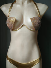 Load image into Gallery viewer, Leather Cut Out Beach Wear Crystal Halter 2 Piece Bikinis Set