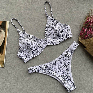 Polka Dot Underwire Bra Push Up Brazilian Bathing Suit