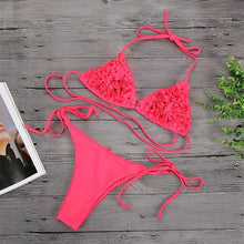 Load image into Gallery viewer, Brazilian 3D Flower Thong Push Up Bandage Swimwear Bikini