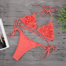 Load image into Gallery viewer, Brazilian 3D Flower Thong Push Up Bandage Swimwear Bikini
