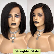 Load image into Gallery viewer, Kinky Straight 13x6 Lace Front Human Hair Wigs 180 Density Coarse Yaki Brazilian Short Bob 360 Lace Frontal Wig Dolago Full