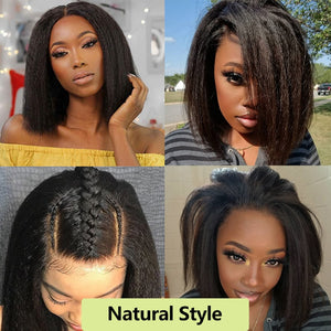 Kinky Straight 13x6 Lace Front Human Hair Wigs 180 Density Coarse Yaki Brazilian Short Bob 360 Lace Frontal Wig Dolago Full