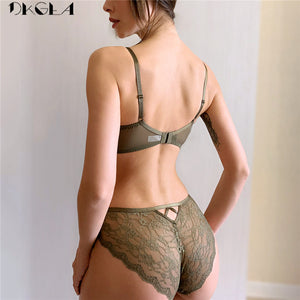 Green Bra and Panties Sets Ultrathin Brassiere Sexy Underwear Set Transparent Bras Plus Size Women Lace Lingerie Set Embroidery