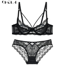 Load image into Gallery viewer, Green Bra and Panties Sets Ultrathin Brassiere Sexy Underwear Set Transparent Bras Plus Size Women Lace Lingerie Set Embroidery