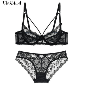 Green Bra and Panties Sets Ultrathin Brassiere Sexy Underwear Set Transparent Bras Plus Size Women Lace Lingerie Set Embroidery