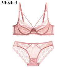 Load image into Gallery viewer, Green Bra and Panties Sets Ultrathin Brassiere Sexy Underwear Set Transparent Bras Plus Size Women Lace Lingerie Set Embroidery