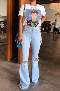 New Summer 2020 High Waist Flare Jeans Black Blue Ripped Female Jeans For Women Skinny Jeans Mom Wide Leg Denim Pants Plus Size