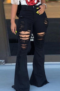 New Summer 2020 High Waist Flare Jeans Black Blue Ripped Female Jeans For Women Skinny Jeans Mom Wide Leg Denim Pants Plus Size