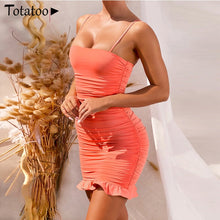 Load image into Gallery viewer, Totatoop Lace Up V Neck Ruched Bodycon Mini Dress Women 2020 Summer Hollow Out Ruffles Sundress Beachwear Vestidos