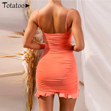 Load image into Gallery viewer, Totatoop Lace Up V Neck Ruched Bodycon Mini Dress Women 2020 Summer Hollow Out Ruffles Sundress Beachwear Vestidos