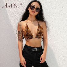 Load image into Gallery viewer, ArtSu Halter Backless Sexy Crop Tank Top Women Bandage Club Cropped Top Ladies Lace Up Leopard Print Streetwear Summer Tops 2020