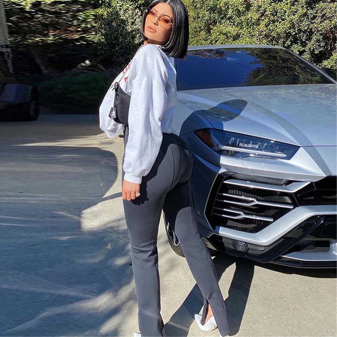 KGFIGU pants 2020 Autumn Winter grey slim office trousers Casual hem Crotch Bottom Thicken fabric high quality