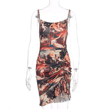 Load image into Gallery viewer, Hugcitar 2020 print sleeveless ruffles ruched sexy mini dress spring summer women fashion streetwear outfits club wear