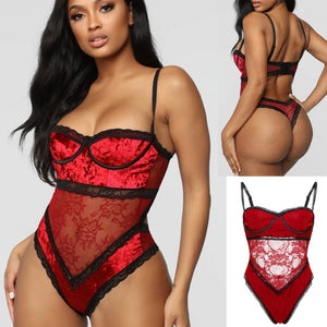 Women's lingerie Sexy One Piece Women Velvet Lace Teddy Underwire Lingerie Jumpsuit Underwear Bodysuit Lenceria bralette лифчик