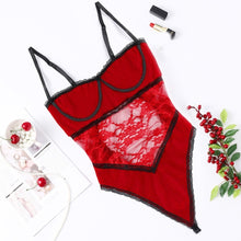 Load image into Gallery viewer, Women&#39;s lingerie Sexy One Piece Women Velvet Lace Teddy Underwire Lingerie Jumpsuit Underwear Bodysuit Lenceria bralette лифчик