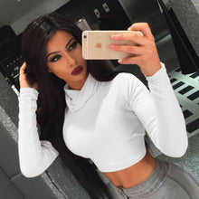 Load image into Gallery viewer, Solid Turtleneck T-Shirts For Women Crop Tops Long Sleeve Shirts Ladies Casual Shirt 2019 Fashion Clothing