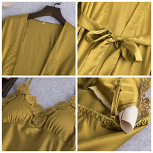 Load image into Gallery viewer, JULY&#39;S SONG 5 Pieces Women Pajamas Sets  Elegant Sexy Lace  Faux Silk Sleepwear Sets Stain Spring Summer Autumn Robe Home wear