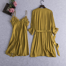 Load image into Gallery viewer, JULY&#39;S SONG 5 Pieces Women Pajamas Sets  Elegant Sexy Lace  Faux Silk Sleepwear Sets Stain Spring Summer Autumn Robe Home wear