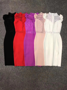 5 Colors Women Sexy Fashion Lace Pink Purple Red Bandage Dress Designer Celebrity Party Dress