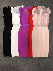 5 Colors Women Sexy Fashion Lace Pink Purple Red Bandage Dress Designer Celebrity Party Dress