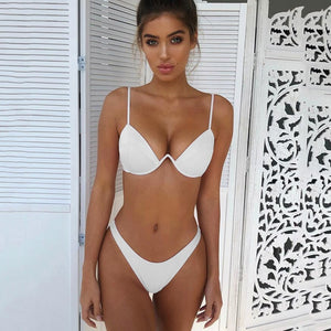 2020 Bandage Push Up Padded Bra Bikini Set Solid Brazilian Bikini