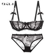 Load image into Gallery viewer, Ultrathin Underwear Set Plus Size 34 36 38 E Cup Sexy Bras Lingerie Lace Women Transparent Bra Set Pink Brassiere Half Cup White