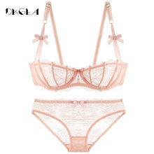 Load image into Gallery viewer, Ultrathin Underwear Set Plus Size 34 36 38 E Cup Sexy Bras Lingerie Lace Women Transparent Bra Set Pink Brassiere Half Cup White