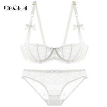 Load image into Gallery viewer, Ultrathin Underwear Set Plus Size 34 36 38 E Cup Sexy Bras Lingerie Lace Women Transparent Bra Set Pink Brassiere Half Cup White