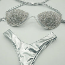 Load image into Gallery viewer, Leather Cut Out Beach Wear Crystal Halter 2 Piece Bikinis Set