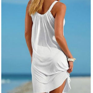 Summer Beach Dress Boho Strap Loose Sexy Vest Dress Women Sleeveless Sundress Casual Plus Size Short White Dress Black Vestidos