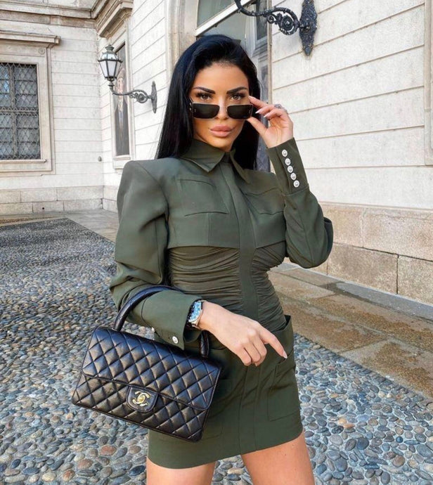 2020 New Arrival Green Mini Dress Sexy Vintage Elgant Party Dress Celebrity Fashion Women Dress Party Club Wear Spring Outfit