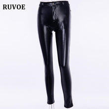 Load image into Gallery viewer, Women&#39;s Spring New Brushed High Waist PU Leather Pants Black Leggings Female Shinny Pencil Pants Elastic Trousers Female YFL-021