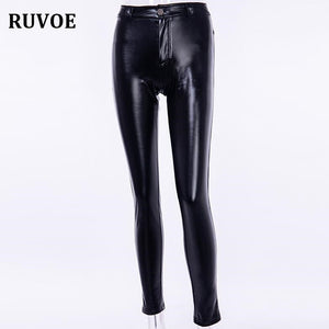 Women's Spring New Brushed High Waist PU Leather Pants Black Leggings Female Shinny Pencil Pants Elastic Trousers Female YFL-021