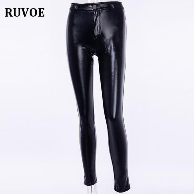 Women's Spring New Brushed High Waist PU Leather Pants Black Leggings Female Shinny Pencil Pants Elastic Trousers Female YFL-021