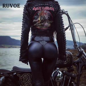 Women's Spring New Brushed High Waist PU Leather Pants Black Leggings Female Shinny Pencil Pants Elastic Trousers Female YFL-021