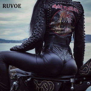 Women's Spring New Brushed High Waist PU Leather Pants Black Leggings Female Shinny Pencil Pants Elastic Trousers Female YFL-021