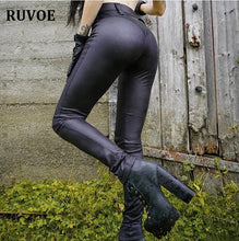 Load image into Gallery viewer, Women&#39;s Spring New Brushed High Waist PU Leather Pants Black Leggings Female Shinny Pencil Pants Elastic Trousers Female YFL-021